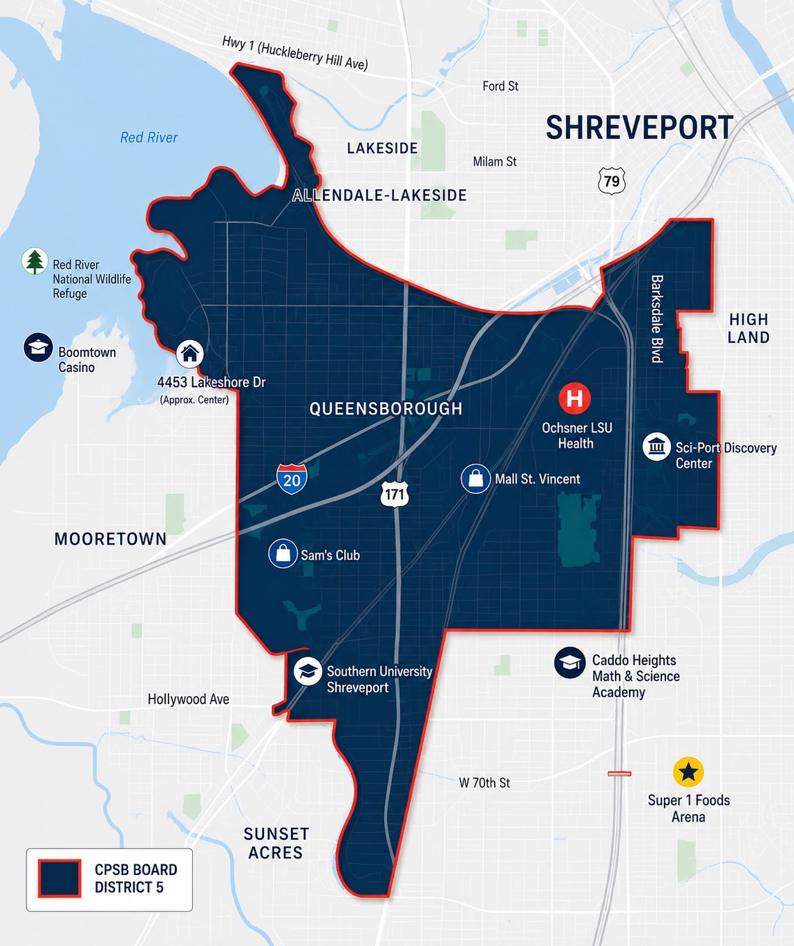 Map of Caddo Parish School Board District 5